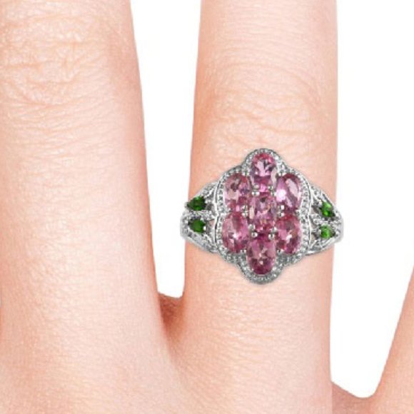 PInk Tourmaline, Russian Diopside Ring (9.0) - Picture 2 of 7